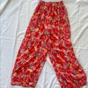 Pink Lily Floral Red and Pink Wide Pants